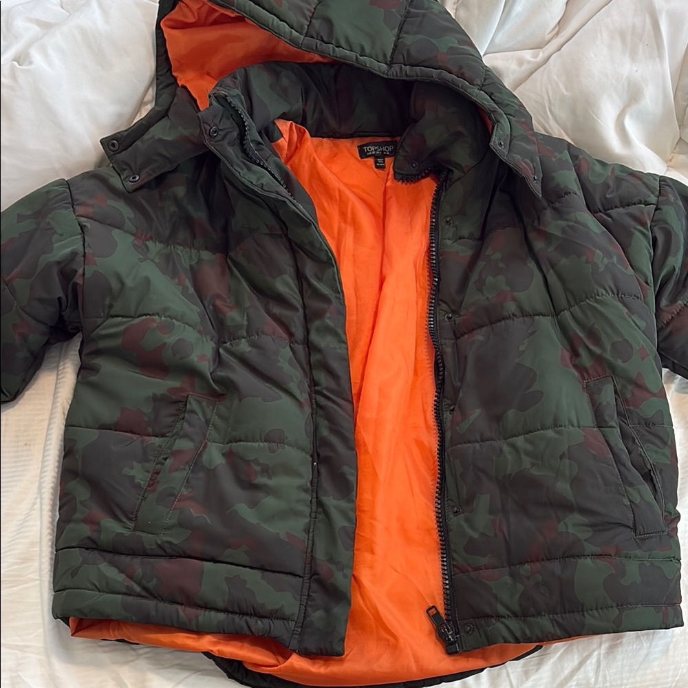 Topshop Green and Orange Bomber Jacket with Quilted Design
